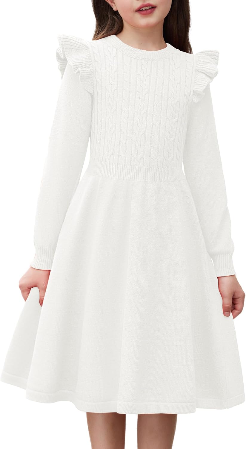 Arshiner Girls Sweater Dress for Fall Winter with Lantern Sleeves
