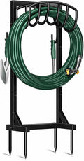 Garden Hose Holder Stand with 4 Spikes & 2 Tool Hooks - Stable Outdoor