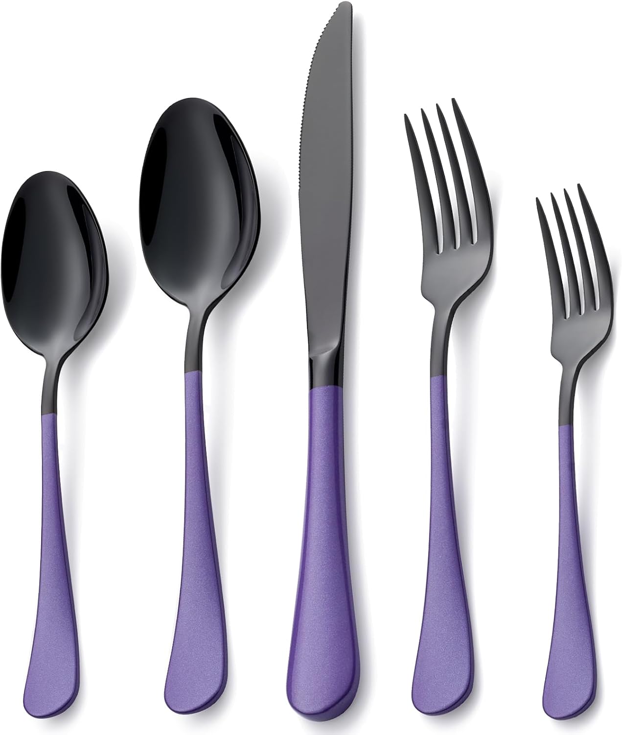 20 Piece Black and Purple Flatware Set for 4 - Stylish & Durable