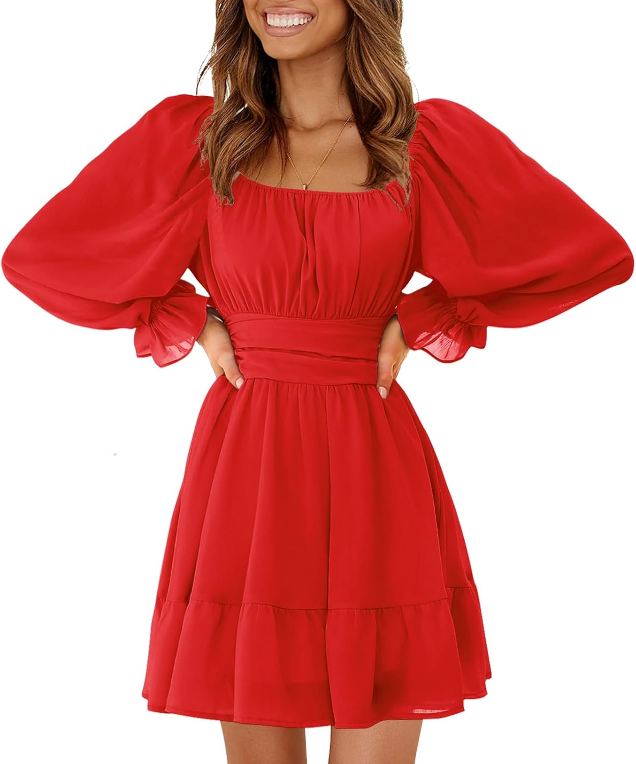EXLURA Women's Casual Long Lantern Sleeve Mini Dress for All Occasions