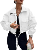 Womens Cropped Bomber Jacket Lightweight Utility Anorak - Zip Pockets