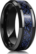 King Will DRAGON Men's Tungsten Carbide Ring 8mm Silver Blue Black