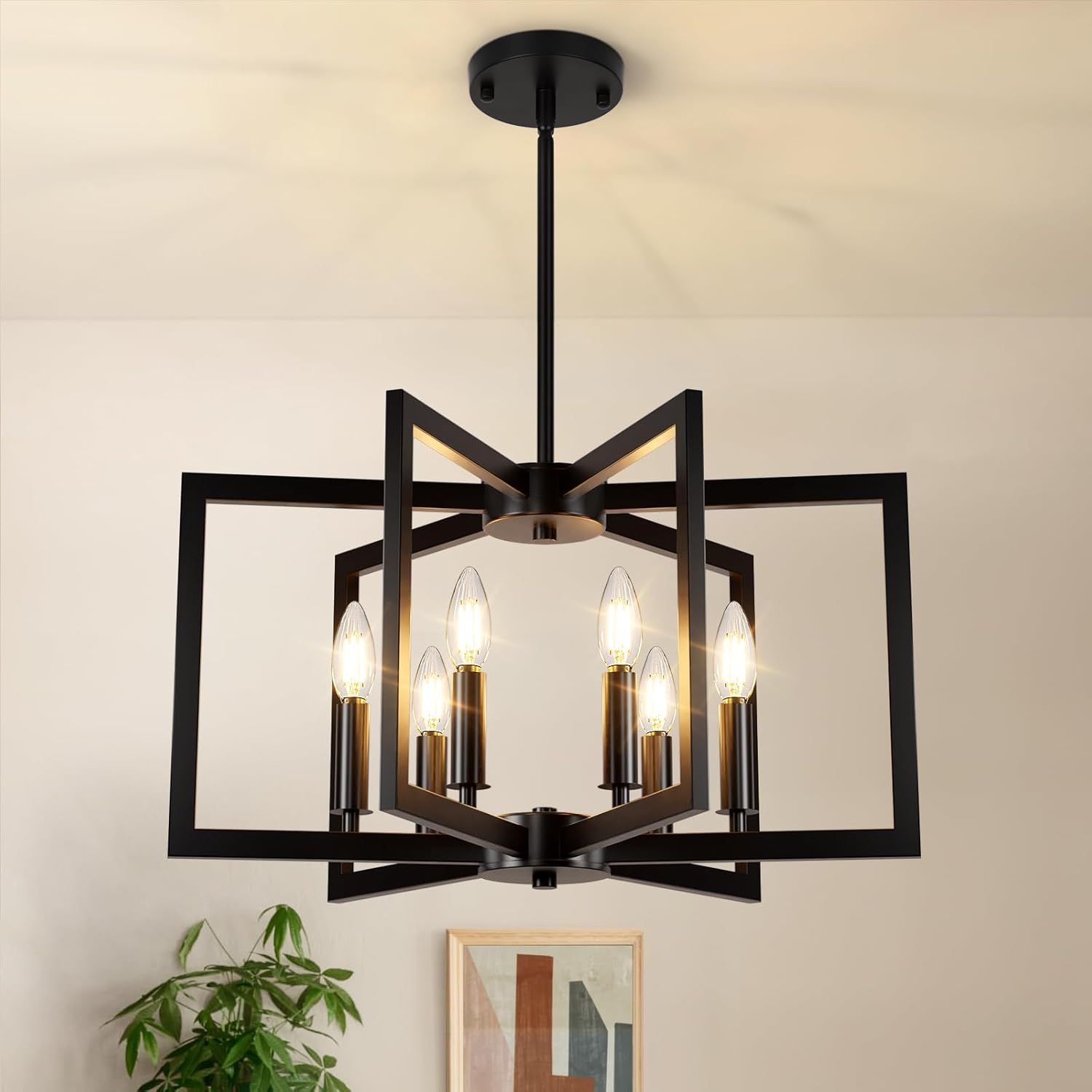 6-Light Black Chandelier for Modern Farmhouse Style Spaces