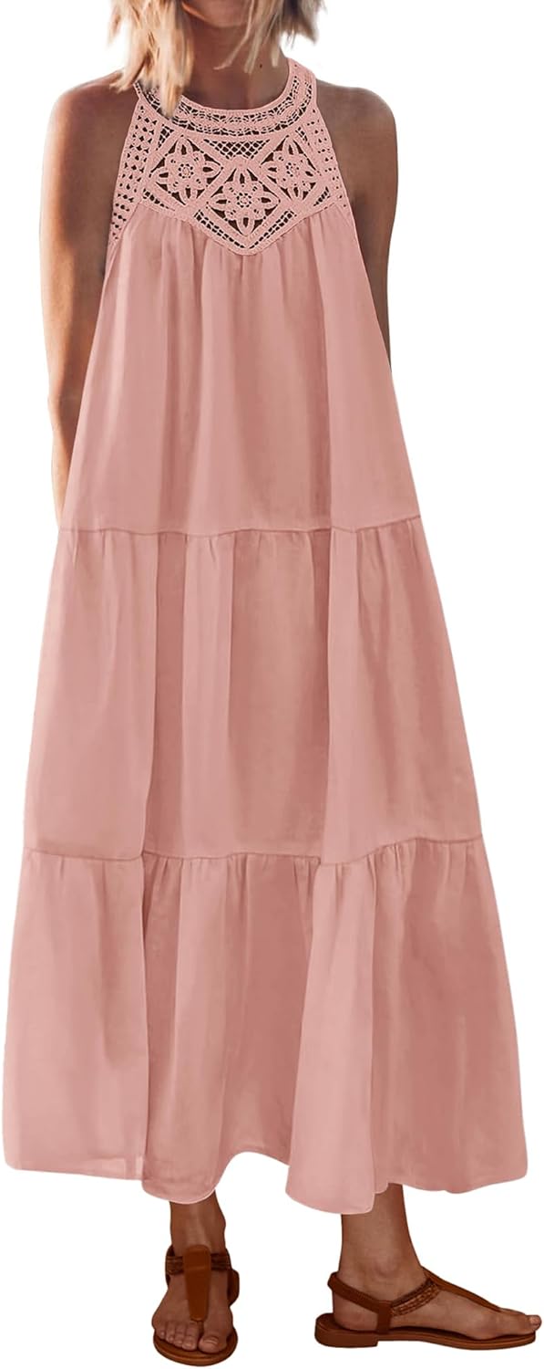 BTFBM Summer Halter Dresses for Women 2025 Casual Maxi Dress