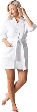 Lightweight Waffle Weave Kimono Short Robes - Quick Dry Comfort