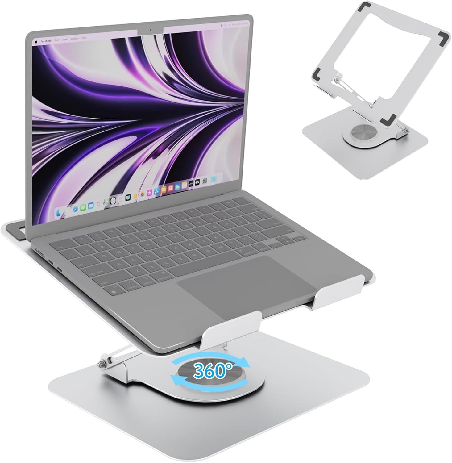 360 Rotating Adjustable Laptop Stand - Ergonomic White Foldable Riser