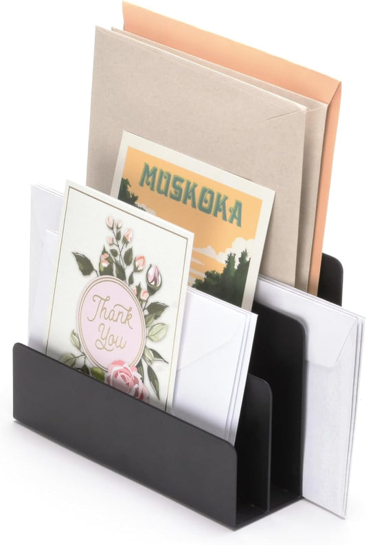 3-Slot Black Metal Mail Holder - Declutter Efficiently!