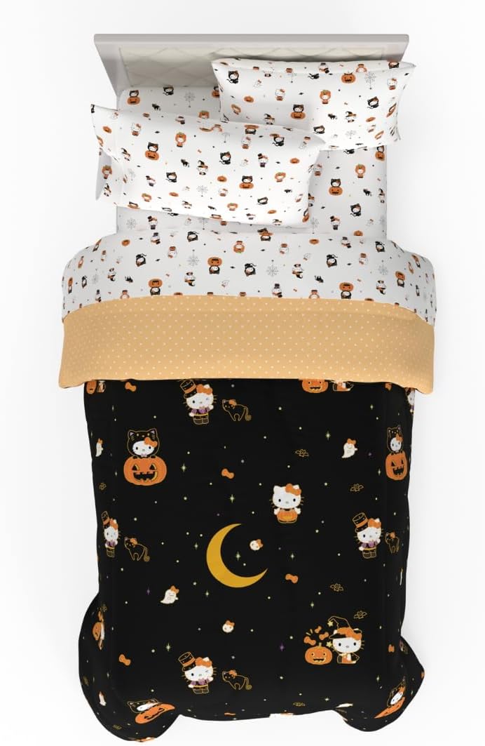 Sanrio Hello Kitty Halloween Pumpkin Twin Bed Set for Cozy Nights