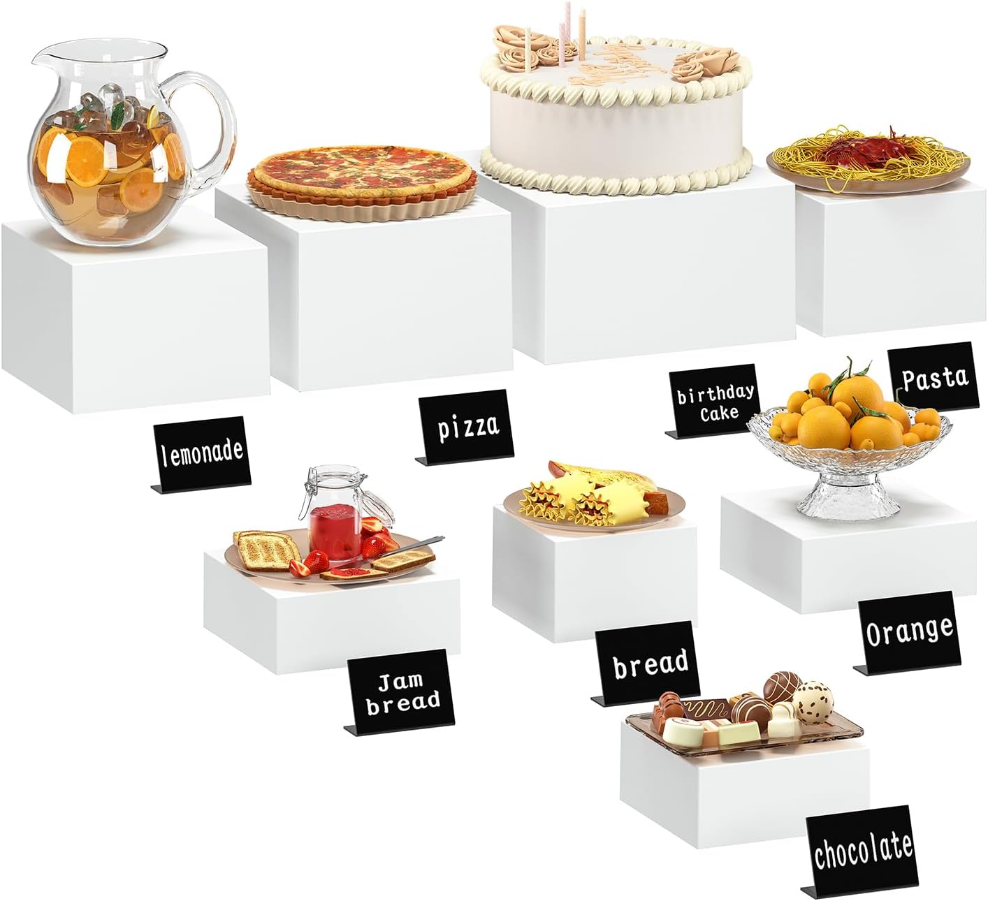 8 Pcs Extra Large White Acrylic Boxes for Buffet Risers and Stands