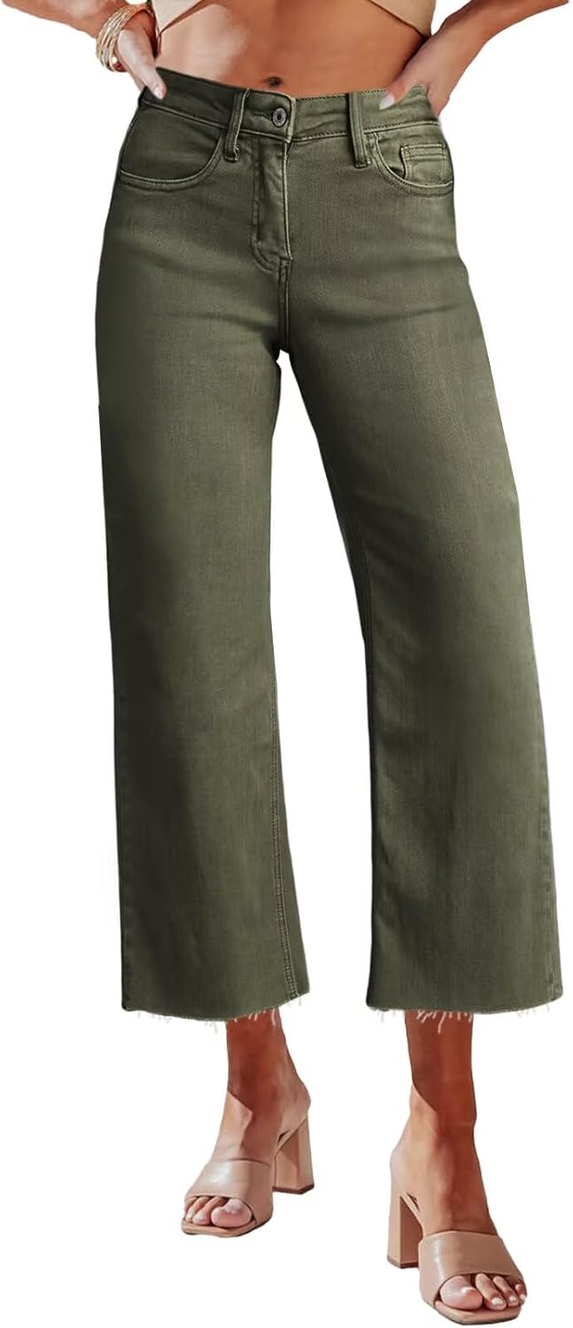 High Waisted Straight Ankle Wide Leg Ripped Jeans for Women