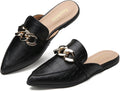 Metal Chain Decor Flat Mules for Women Closed Pointed Toe Backless