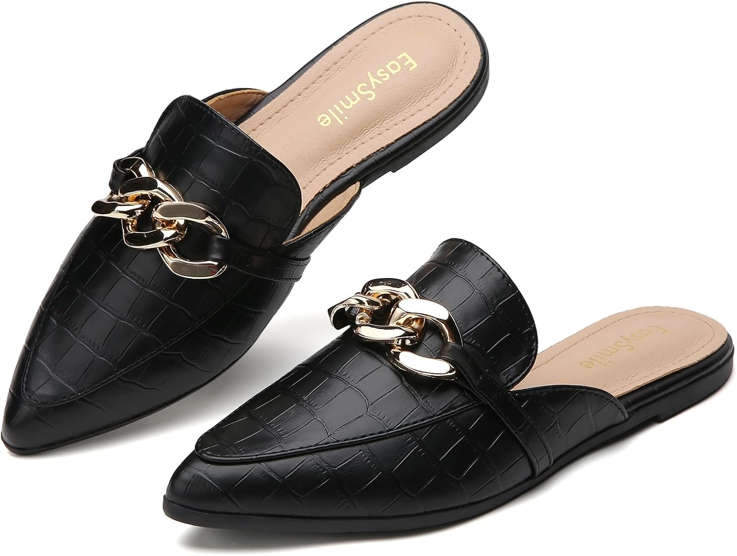 Metal Chain Decor Flat Mules for Women - Stylish Slip-On Loafers