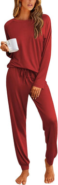 Ekouaer Pajamas Womens Long Sleeve 2-Piece Jogger Set - Soft Stretch