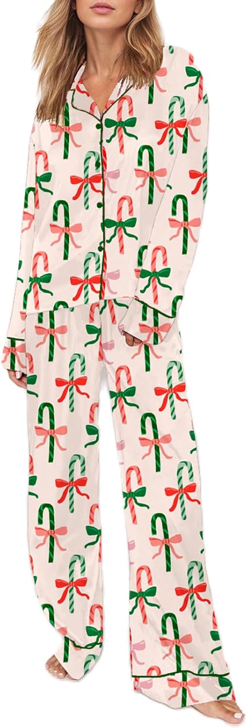 Womens Silk Satin Pajama Set for Y2k Christmas Comfort