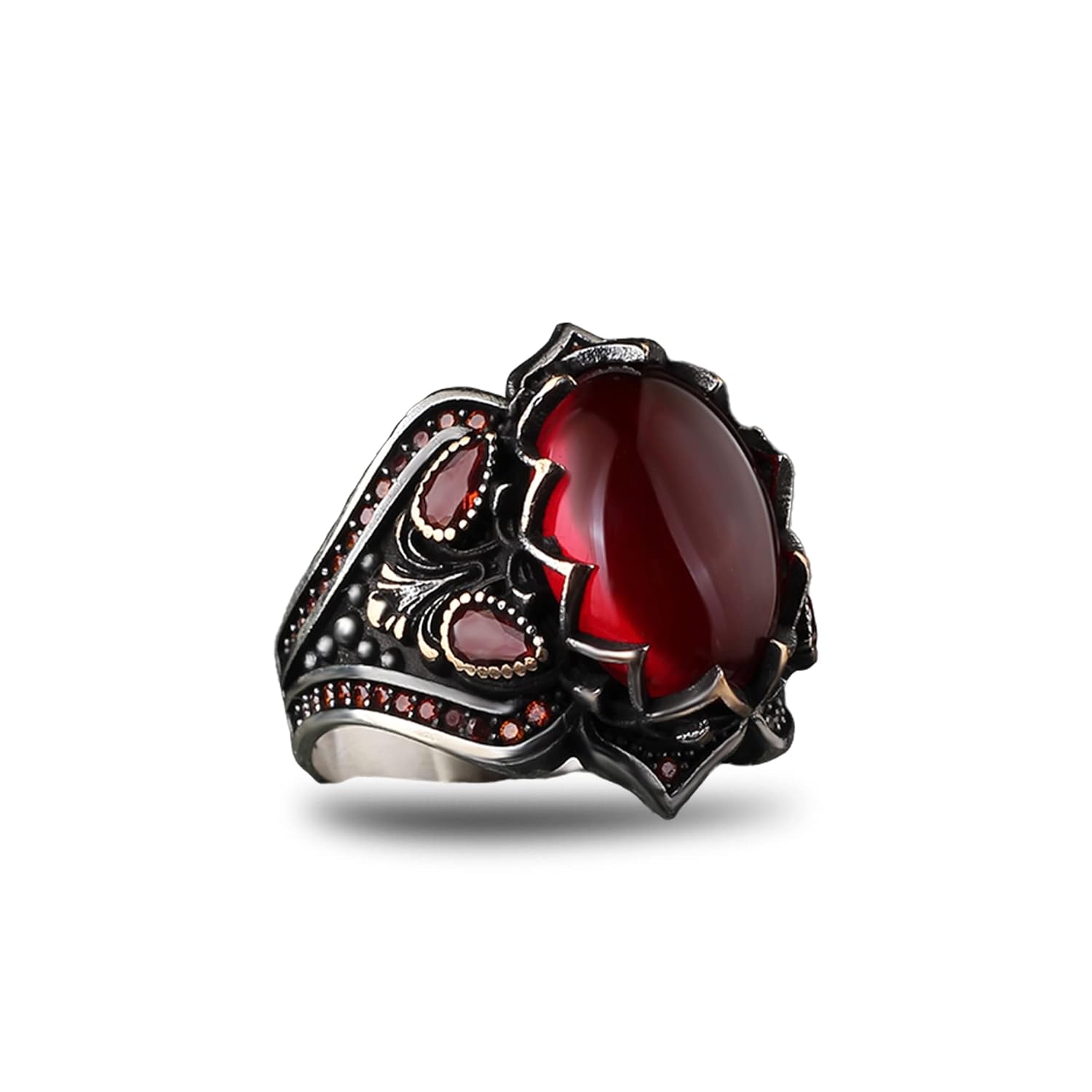 Handmade Silver Men's Ring with Garnet GemStone for Him