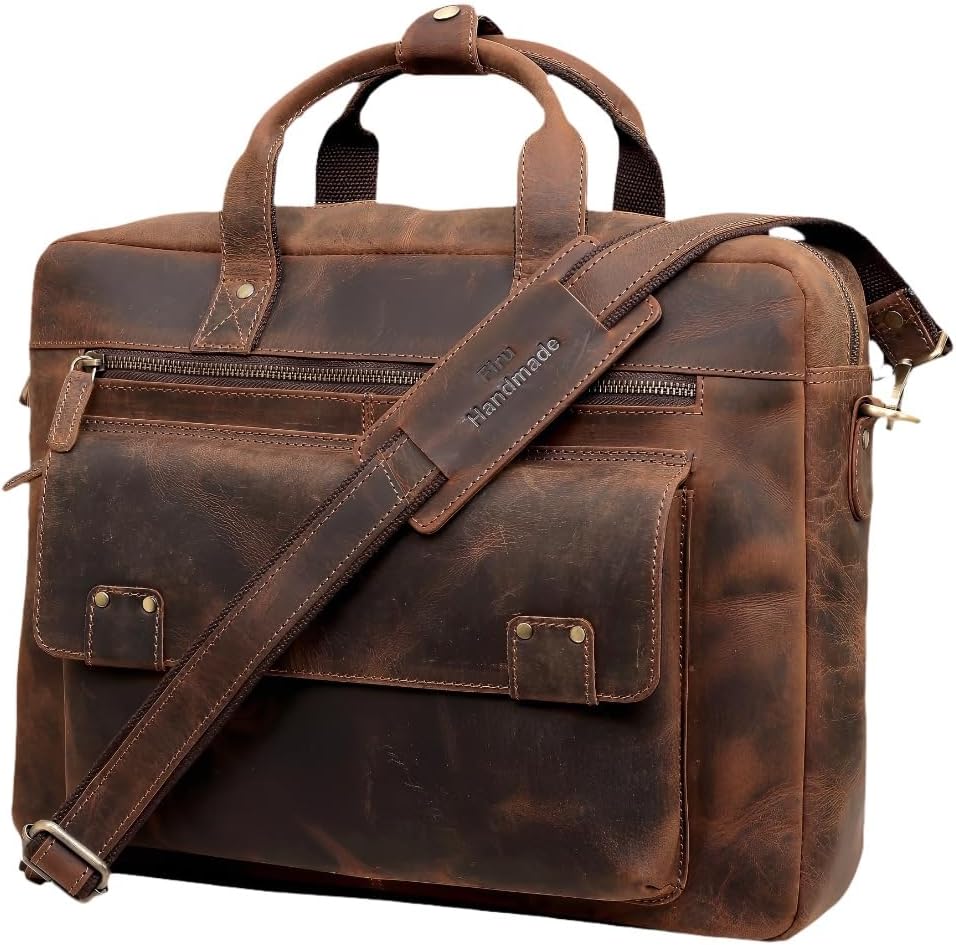 16-in Vintage Leather Messenger Bag for Men - Laptop Satchel