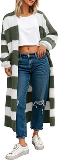 Womens Striped Long Cardigan Sweaters - Cozy Oversized Fall Duster