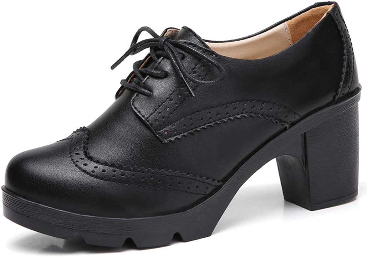 DADAWEN Women's Classic T-Strap Platform Mid-Heel Oxfords Shoes
