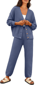 LILLUSORY Womens Cardigan Pants Set - Versatile Cozy Loungewear