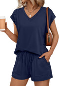 AUTOMET V Neck Cap Sleeve Shirt and Shorts Set - Comfortable Summer as