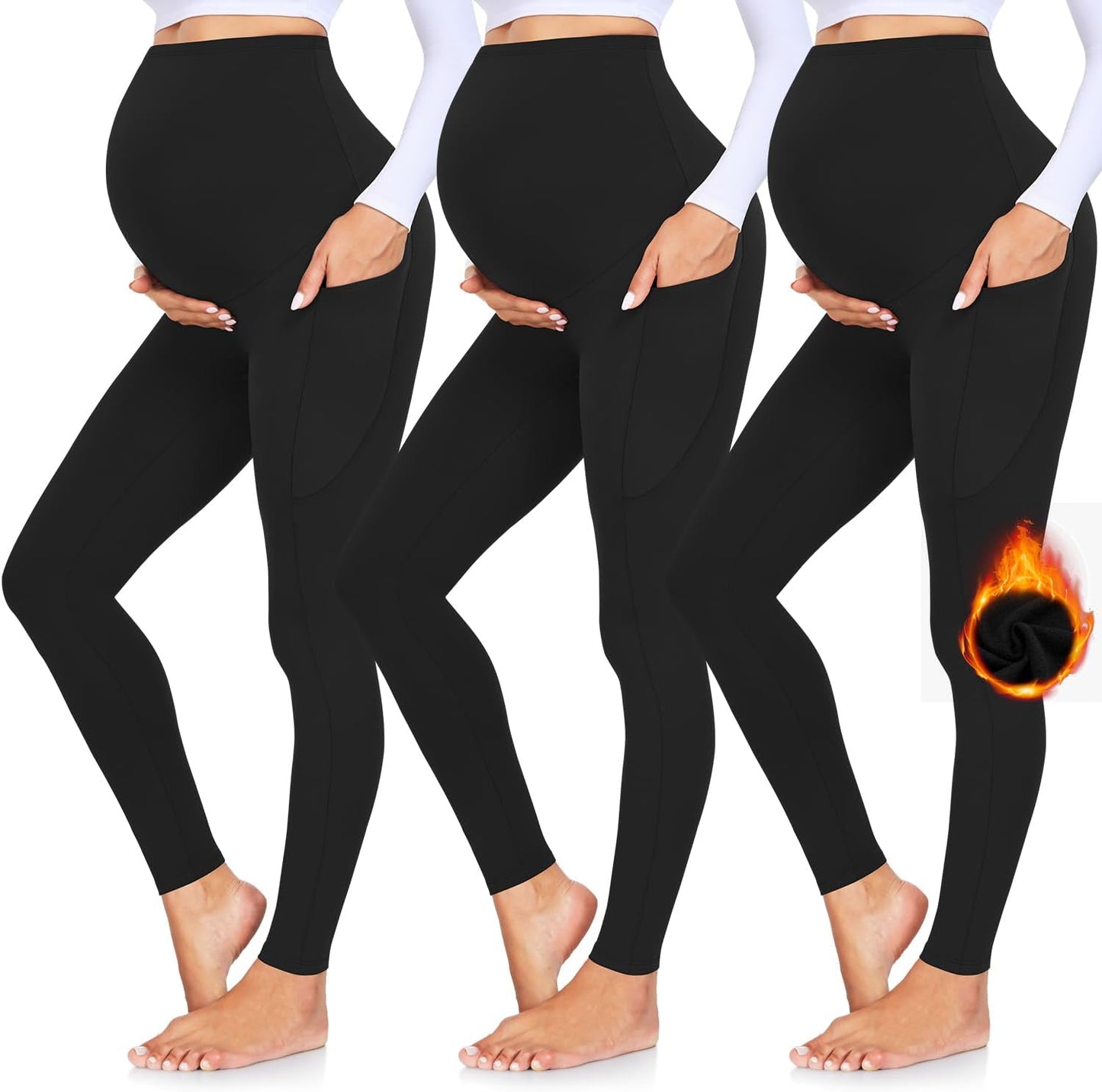 GROTEEN Maternity Leggings with Pockets for Pregnancy Comfort