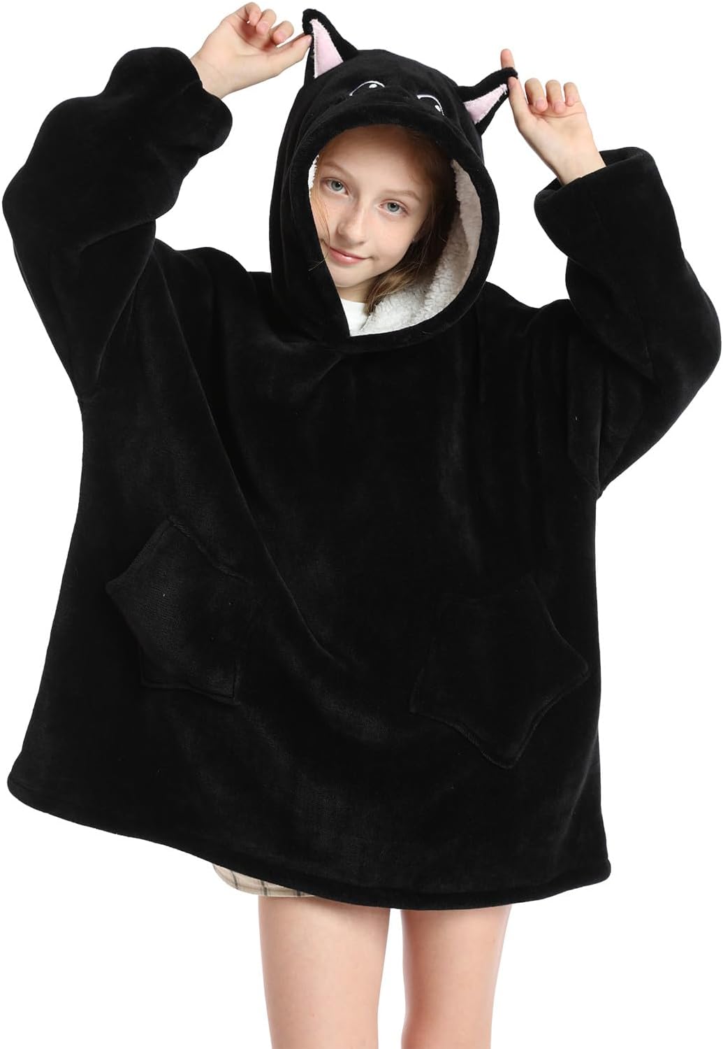 Cozy Kids Black Cat Hooded Blanket