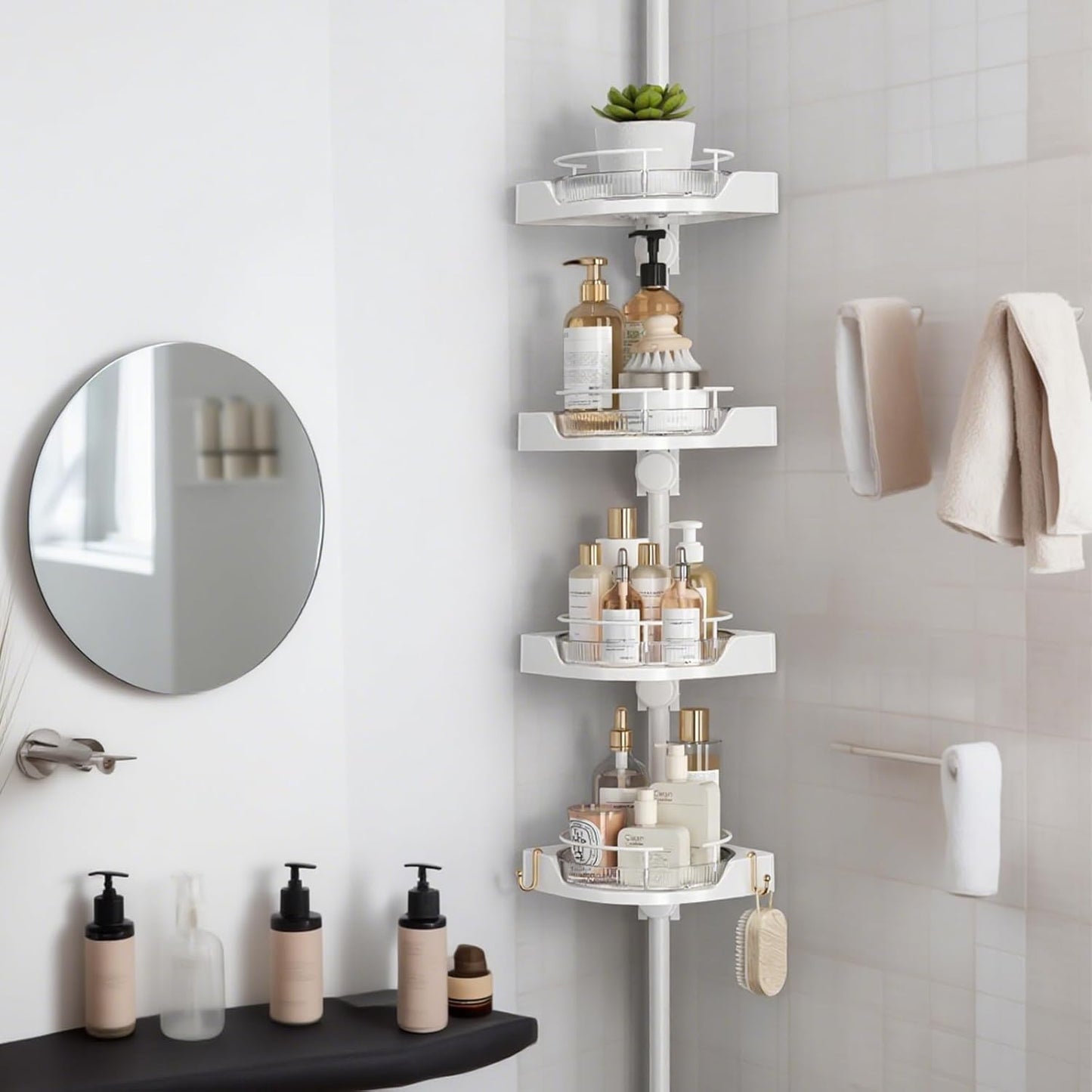 360 Rotating Corner Shower Caddy Tension Pole Organizer for Bath
