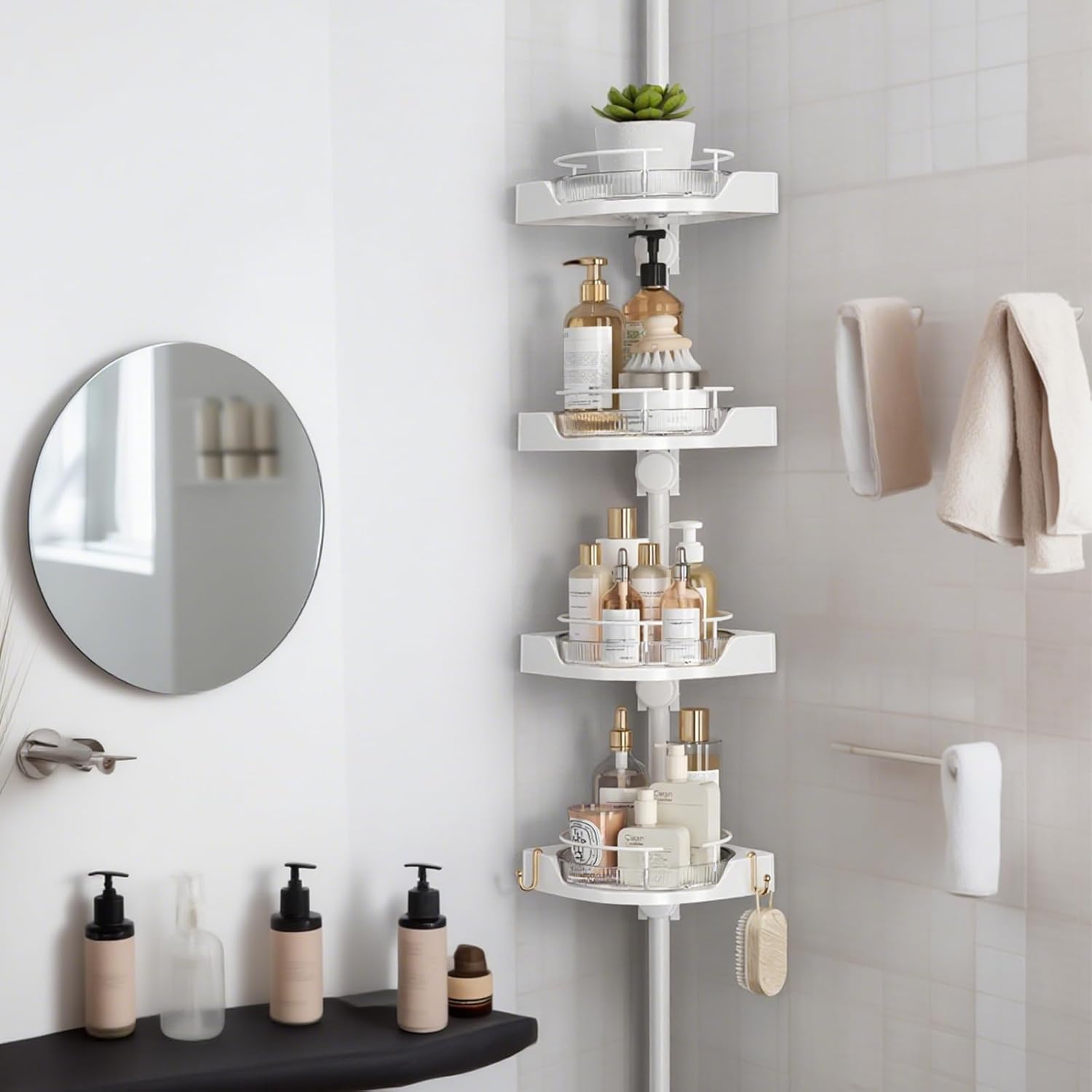 360 Rotating Corner Shower Caddy Tension Pole Organizer for Bath