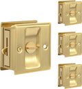 Privacy Sliding Door Lock 4 Pack with Pull - Brushed Brass