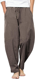 Men Linen Harem Drawstring Pants for Men - Lightweight Casual