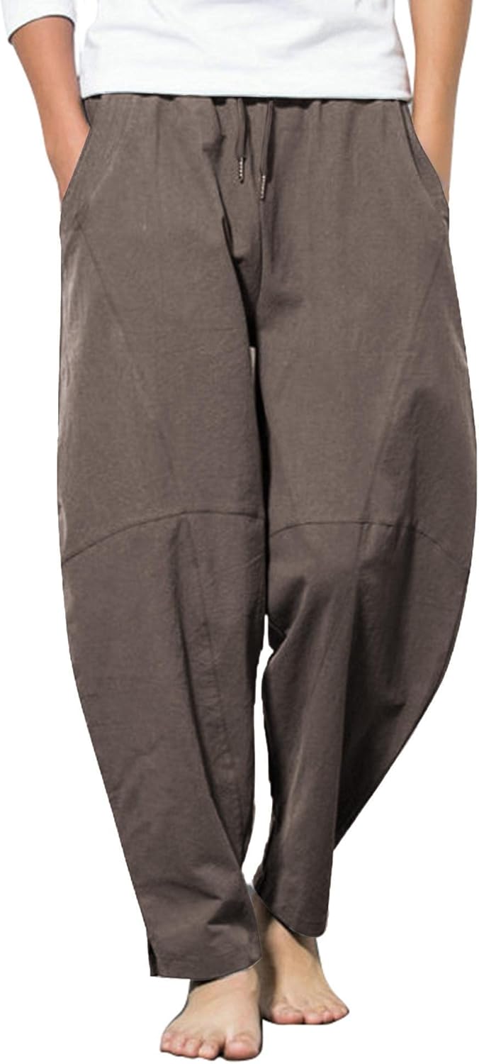 COOFANDY Men's Linen Harem Drawstring Pants for Summer Comfort