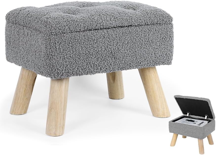 Storage Ottoman with Wood Legs - Teddy Velvet Footstool