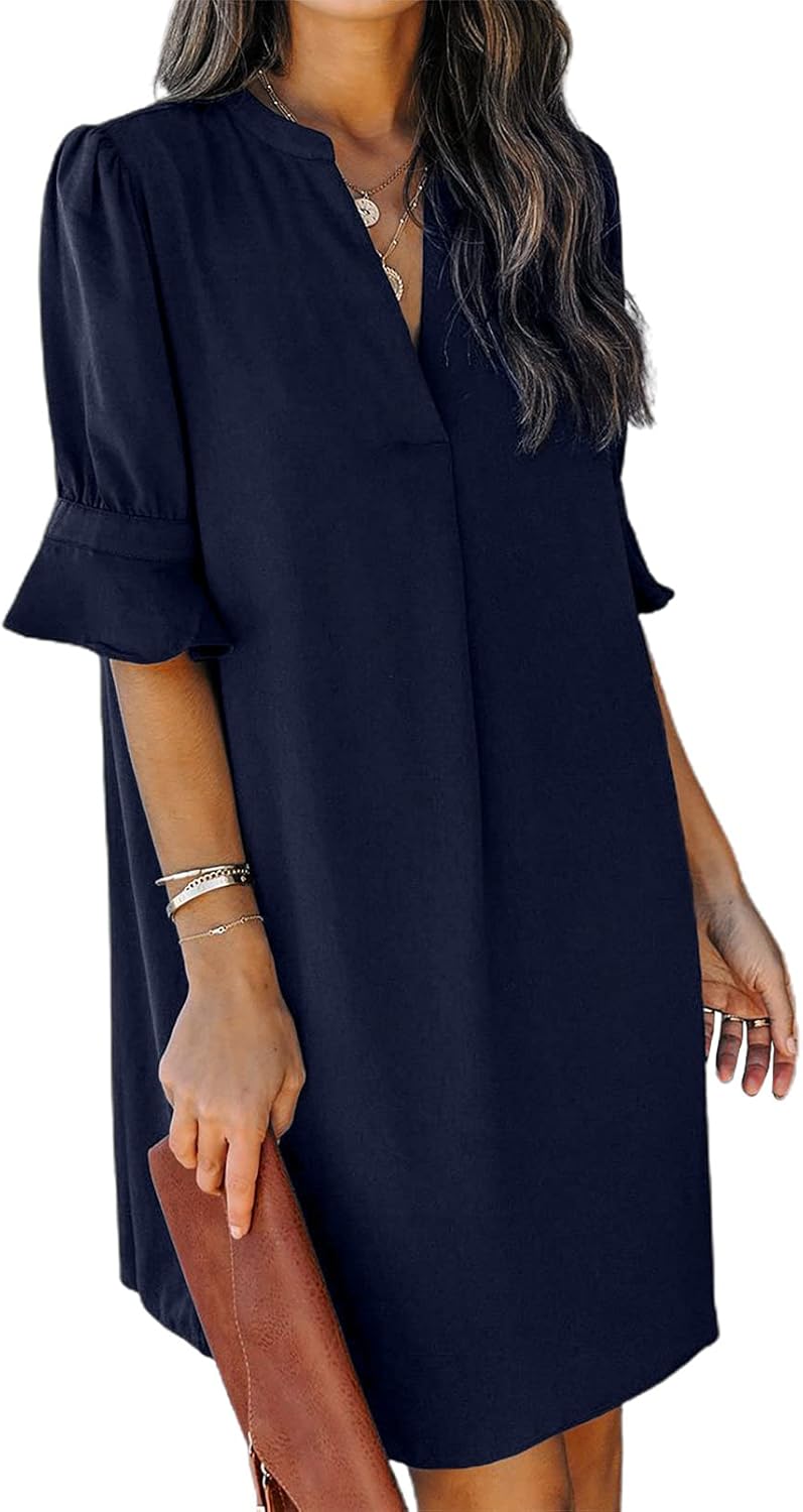 QACOHU Summer Dresses for Women V Neck Ruffle Casual Shift