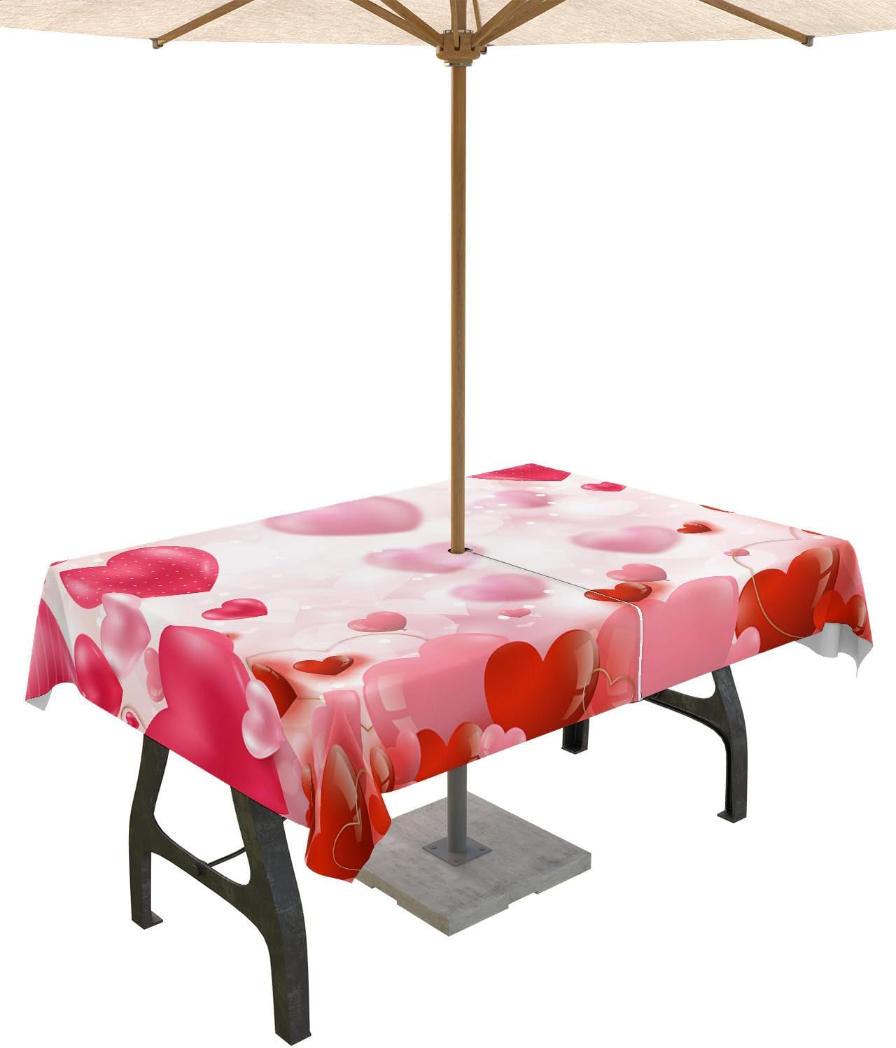 Watercolor Heart Patio Tablecloth - Waterproof/Stain Resistant 60x120 - Gradient Love Red