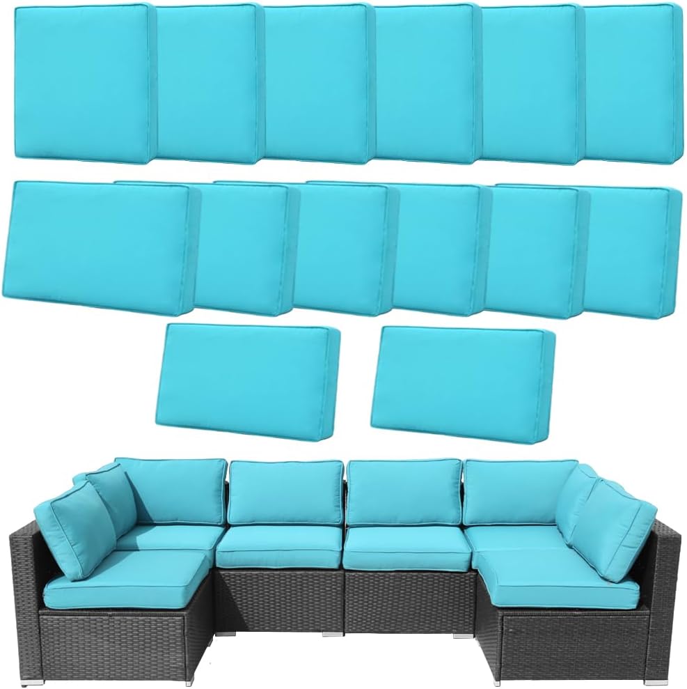 14Pcs Outdoor Cushion Covers Replacement for 6-Seater Sofa