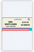 50 Bright White Linen 80# Cover Paper Sheets 8.5in x 14in - Fine Linen