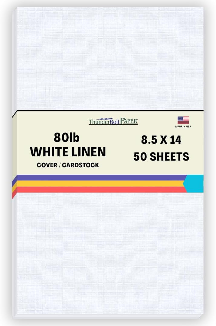50 Sheets of 80 lb Bright White Linen Cover Paper for Menus