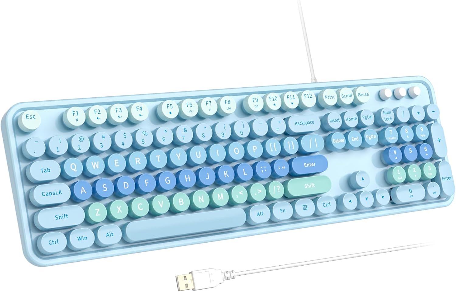 Blue Retro Keycaps USB Keyboard for Easy Typing