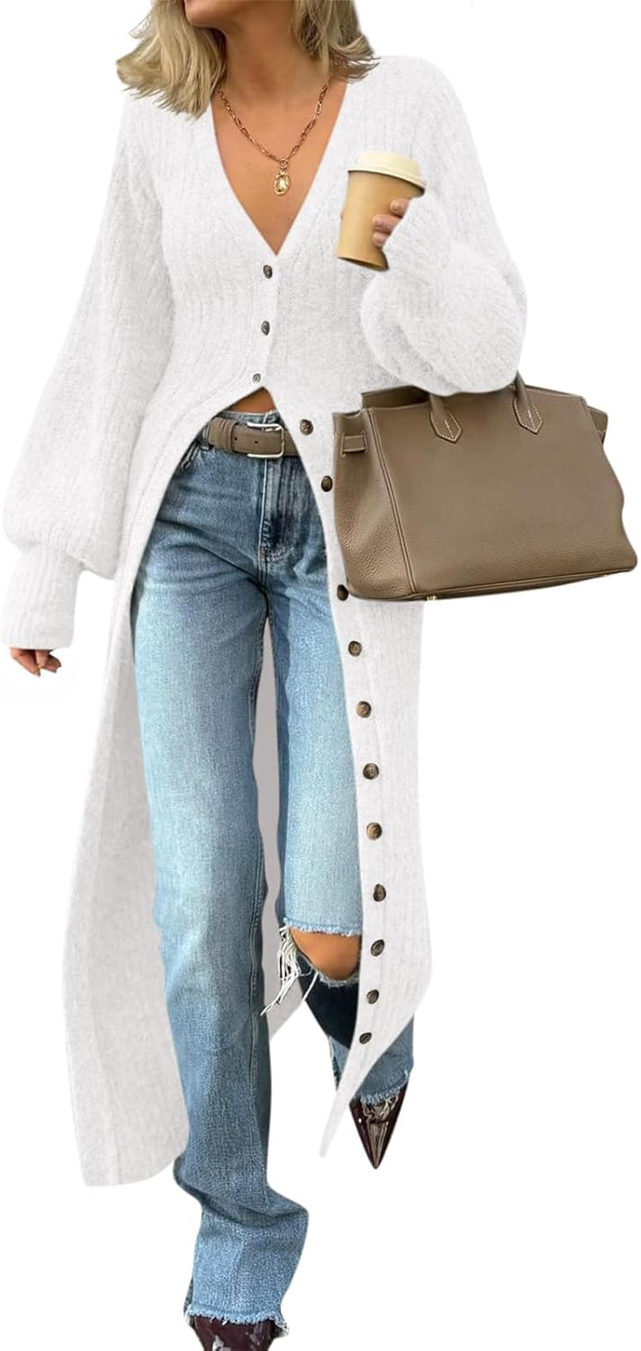 Saodimallsu Womens Long Cardigans V Neck Button Down Sweater
