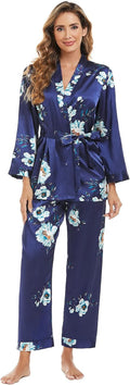 Escalier Women's Silk Satin Pajamas Set 3 Pcs - Luxe Floral Nightwear