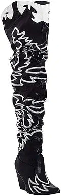 HILDA Over The Knee Thigh High Chunky Low Heel Boots - Neon Green Pop