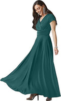 KOH KOH Women's Flowy Cap Sleeve V-Neck Gown for Elegant Style