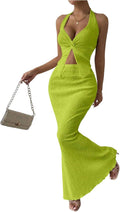 SOLY HUX Women's Two Piece Halter Twist Cami Top and Skirt Set