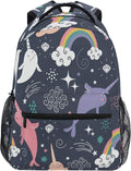 Backpack for Girls Kids Boys Teens Rainbow Narwhal - Lightweight