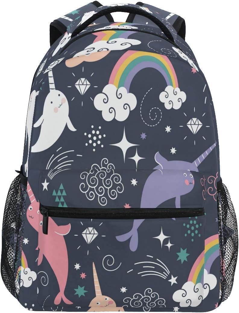 Lightweight Rainbow Narwhal Backpack for Kids and Teens