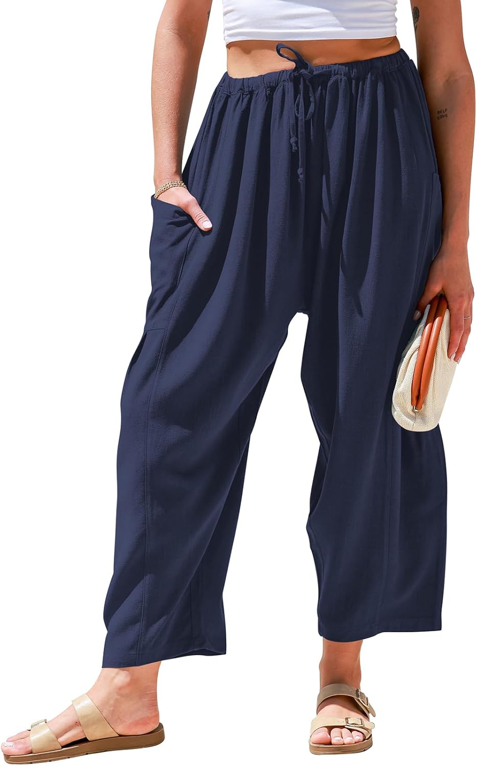 Womens Linen Wide Leg Pants for Casual Summer Travel & Beach