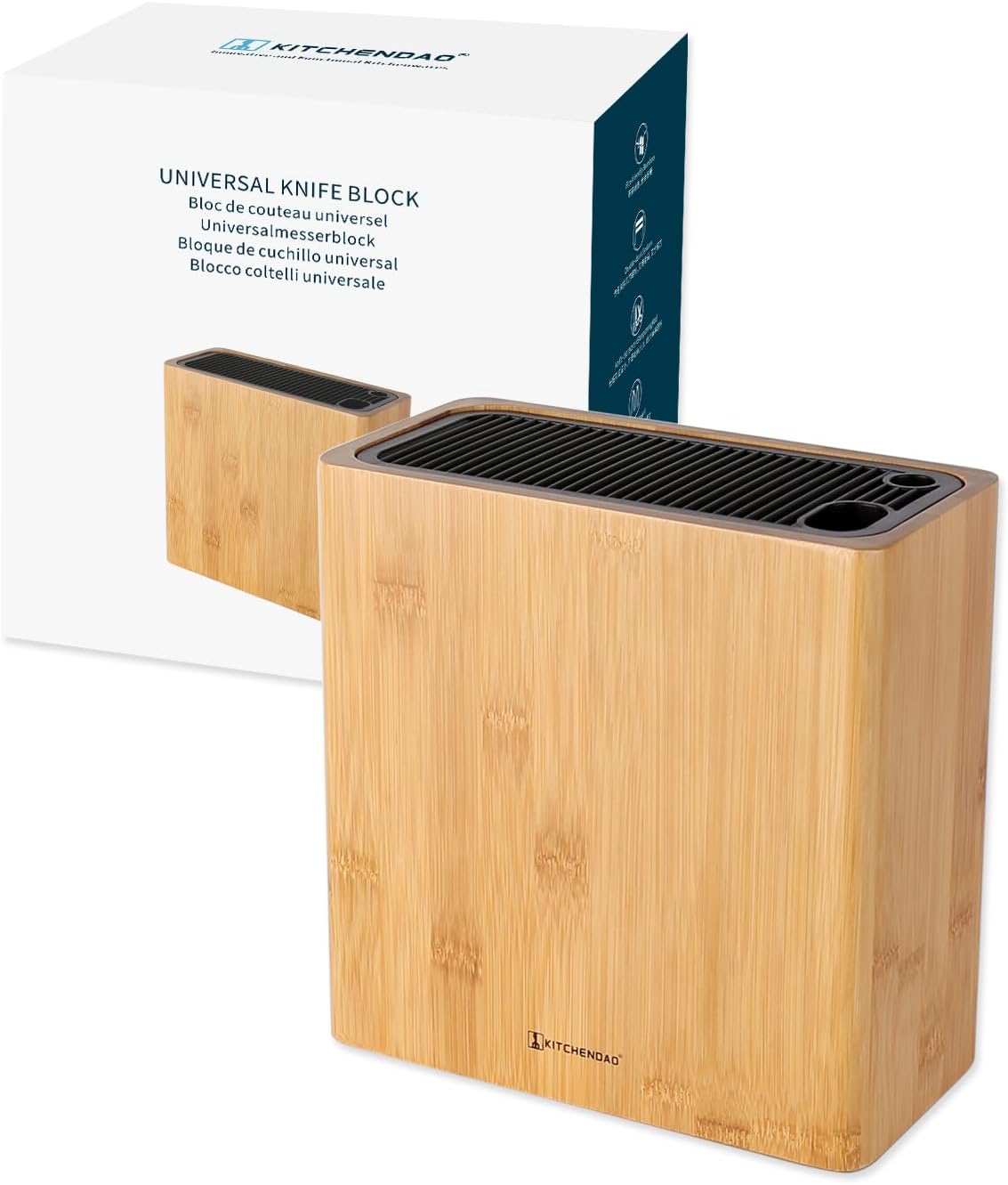 KITCHENDAO XL Bamboo Universal Knife Block Holder for Safe Storage