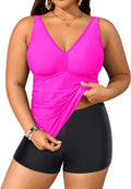 Yonique Womens Plus Size Tankini with Shorts - Tummy Control Two Piece