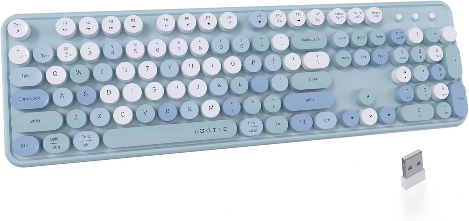 UBOTIE Retro Round Keycaps Wireless Keyboard