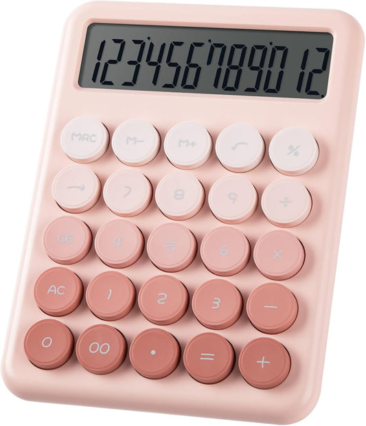 Pink Desk Calculator with Big Buttons and Large Display